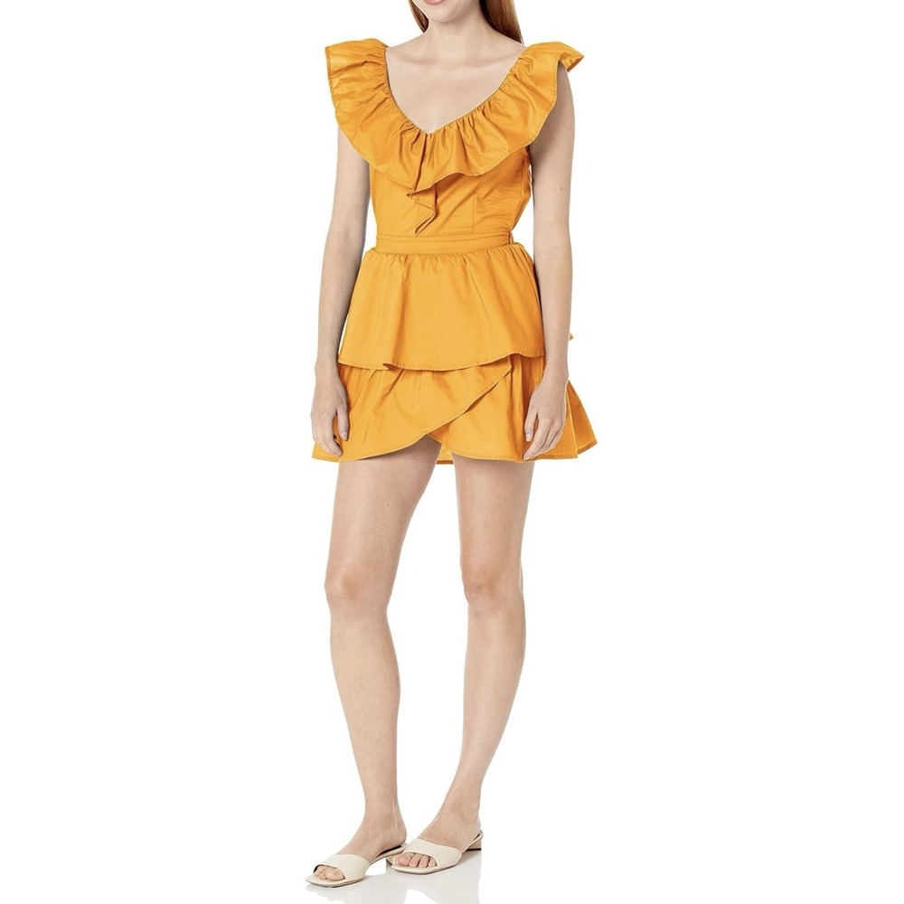 NWT BB Dakota Steve Madden Women's Summer Sunset Dress XS Yellow Ruffle V Neck